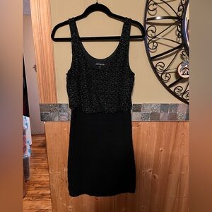 Vintage Express Textured Black Mini Dress Size Medium